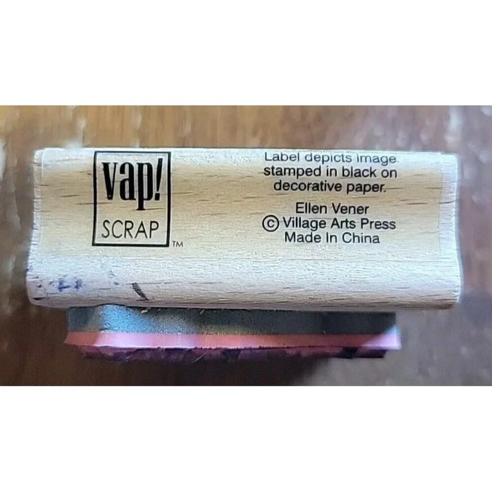 Rubber Stamp - Happy Birthday Script On Birthday Cake - Wood - Vap! Scrap